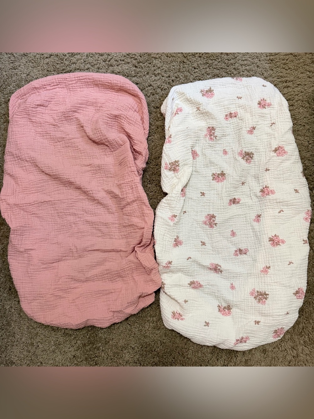 2 muslin changing pad covers- rose pink and floral